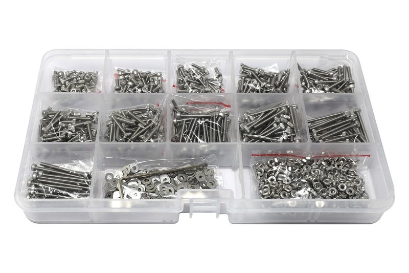 iexcell 1500 Pcs M2 x 4/5/6/8/10/12/14/16/18/20/25 Stainless Steel 304 Hex Socket Head Cap Screws Bolts Nuts Washers Assortment Kit - Image 2